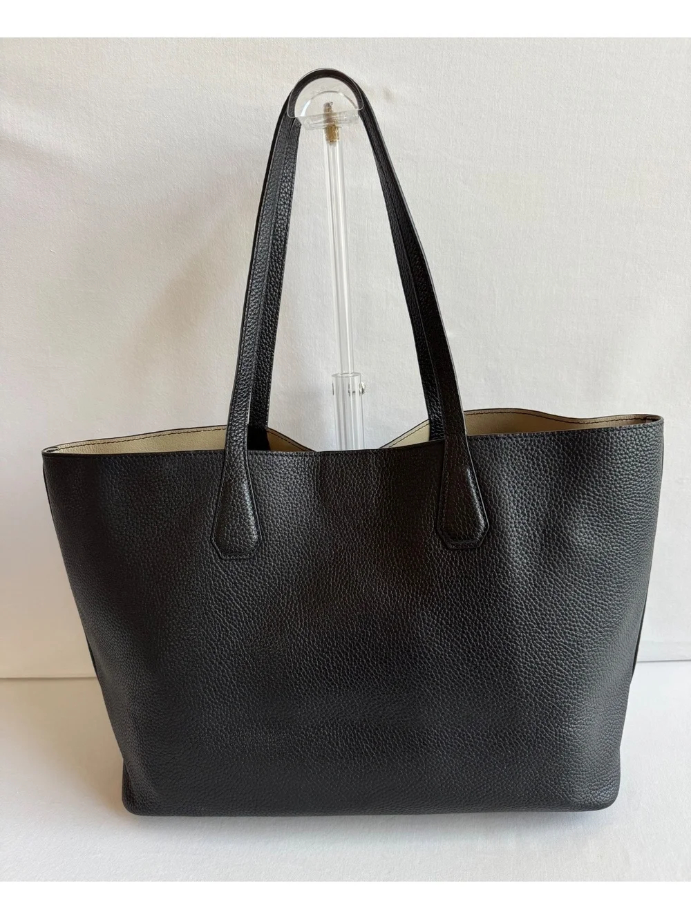 Tory Burch Amanda Easy Leather Tote Black Pebbled Leather Gold Double-T